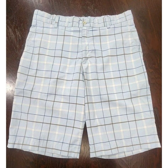 Nike Golf Dri-Fit Men's Performance Blue Plaid Stretch Bermuda Shorts Sz 32x12 - Picture 1 of 12